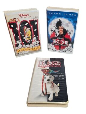 Lot of 3 Disney VHS 101 Dalmations (Animated) + 101 & 102 Dalmations Live Action
